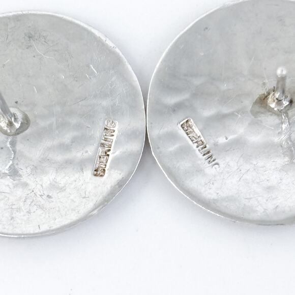Vintage Sterling Silver 925 Hammered Disc Stud Earrings - Picture 9 of 12